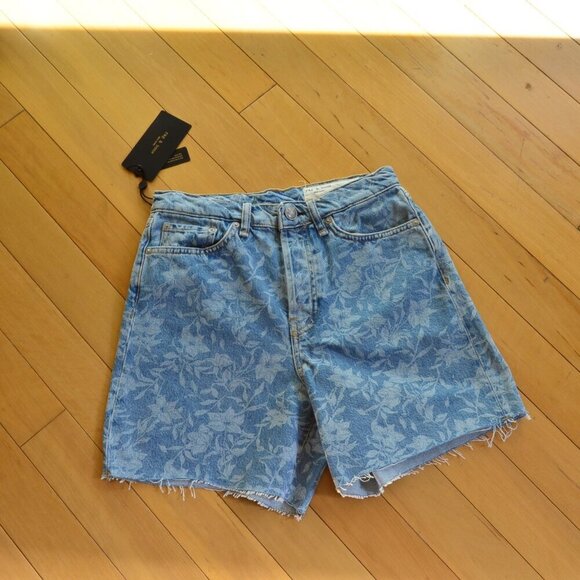Rag & Bone Maya High Waist Raw Hem Denim Shorts Size 26 - Picture 2 of 7